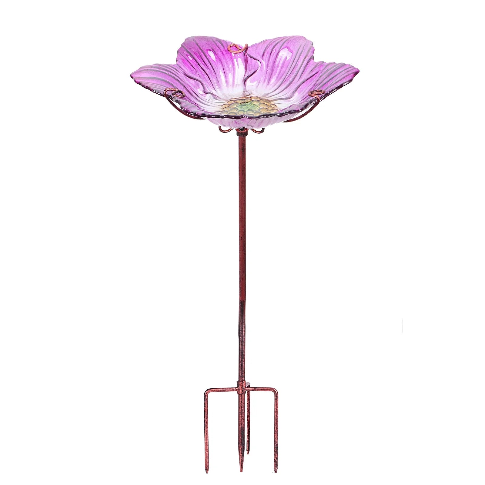 Glass Bird Bath, Outdoor Bird Feeders with Metal Stake, Pink Bird Bowls for Garden Yard Lawn