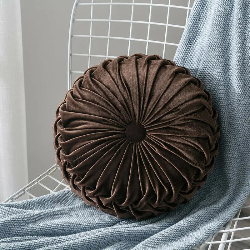 Velvet Pleated round Pumpkin Throw Pillow for Couch Floor Home Decor Cushion Coussin Home Decor Sofa Chair Bed Car Cojin 33Cm