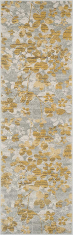 Evoke Collection 2'2" X 7' Grey / Gold EVK236P Floral Non-Shedding Living Room Entryway Foyer Hallway Bedroom Runner Rug