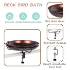 12 In. Metal Deck Mounted Bird Bath with Adjustable Sturdy Clamp for Outdoor Garden Balcony Patio Decoration