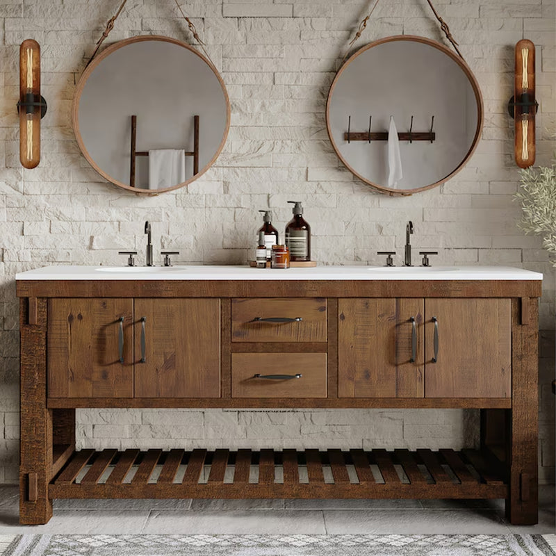 Telluride 60-In Distressed Pine Undermount Single Sink Bathroom Vanity with White Quartz Top