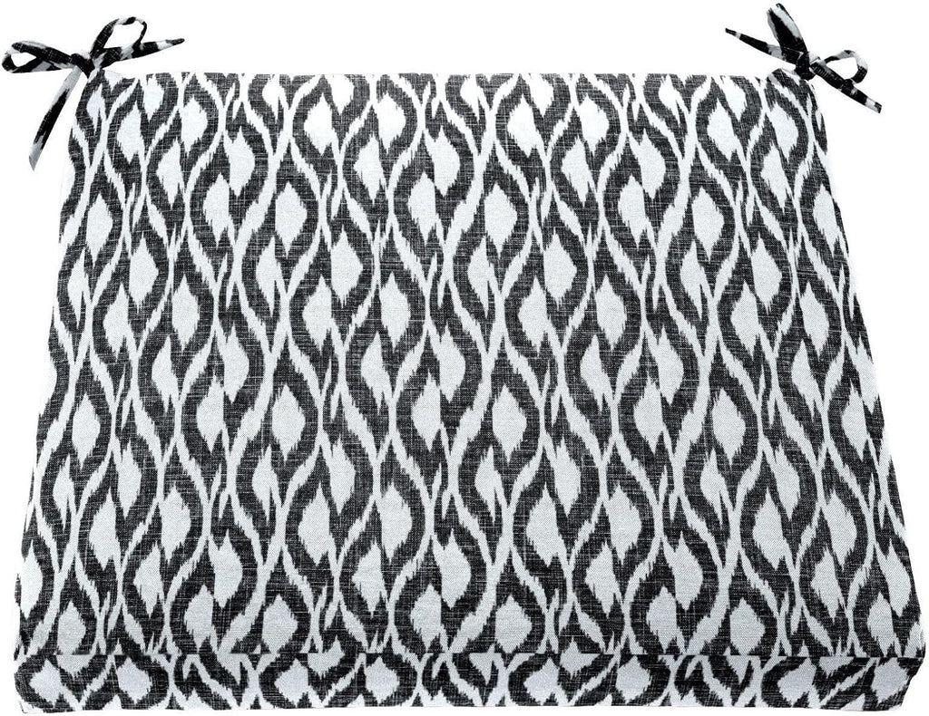 Chair Cushion with Ties - 18.75" L X 18" W - Patio & Outdoor - Water, Stain & Fade Resistant - Black Ikat