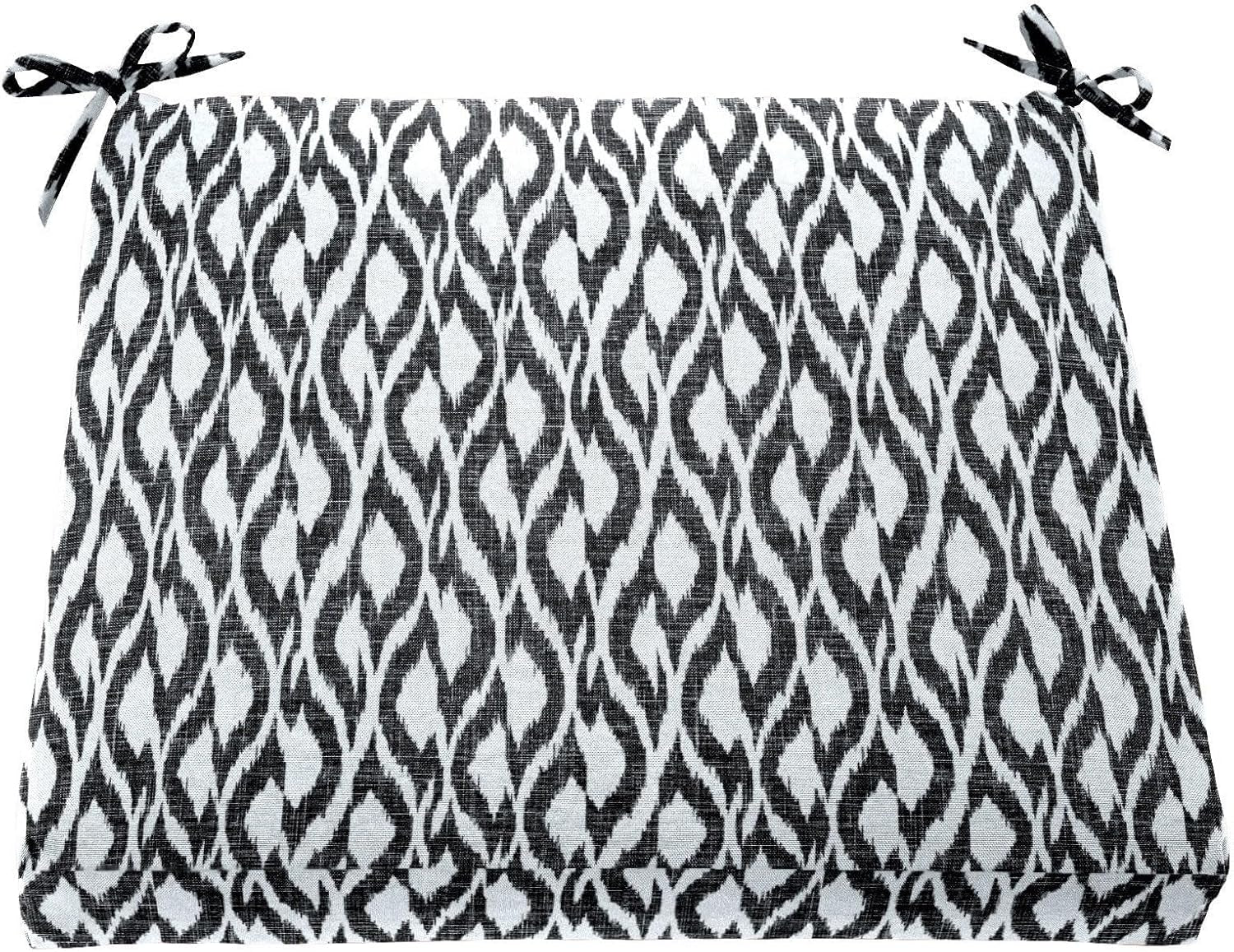Chair Cushion with Ties - 18.75" L X 18" W - Patio & Outdoor - Water, Stain & Fade Resistant - Black Ikat