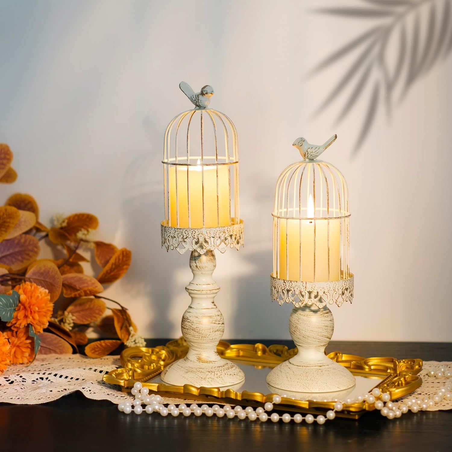 Pack of 2-Piece Birdcage Candle Holder, Vintage Candle Stick Holders, Wedding Candle Centerpieces for Tables, Iron Candlestick Holder Home Decor