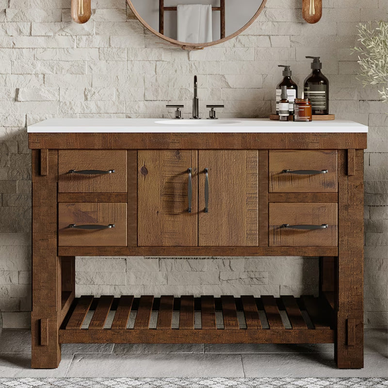 Telluride 60-In Distressed Pine Undermount Single Sink Bathroom Vanity with White Quartz Top