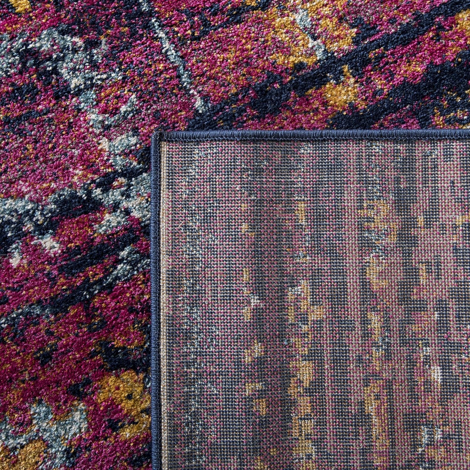 Evoke Collection 8' X 10' Blue / Fuchsia EVK275F Oriental Medallion Distressed Non-Shedding Living Room Bedroom Dining Home Office Area Rug