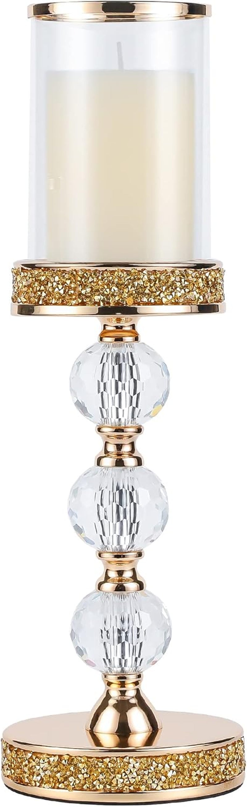 Hurricane Glass Candle Holders, Gold Pillar Candle Holders for Pillar Candle, Magnetic Glass Cover, Crystal Candlesticks Holder for Dining Coffee Table, Wedding,Events,Parties, Home Decor