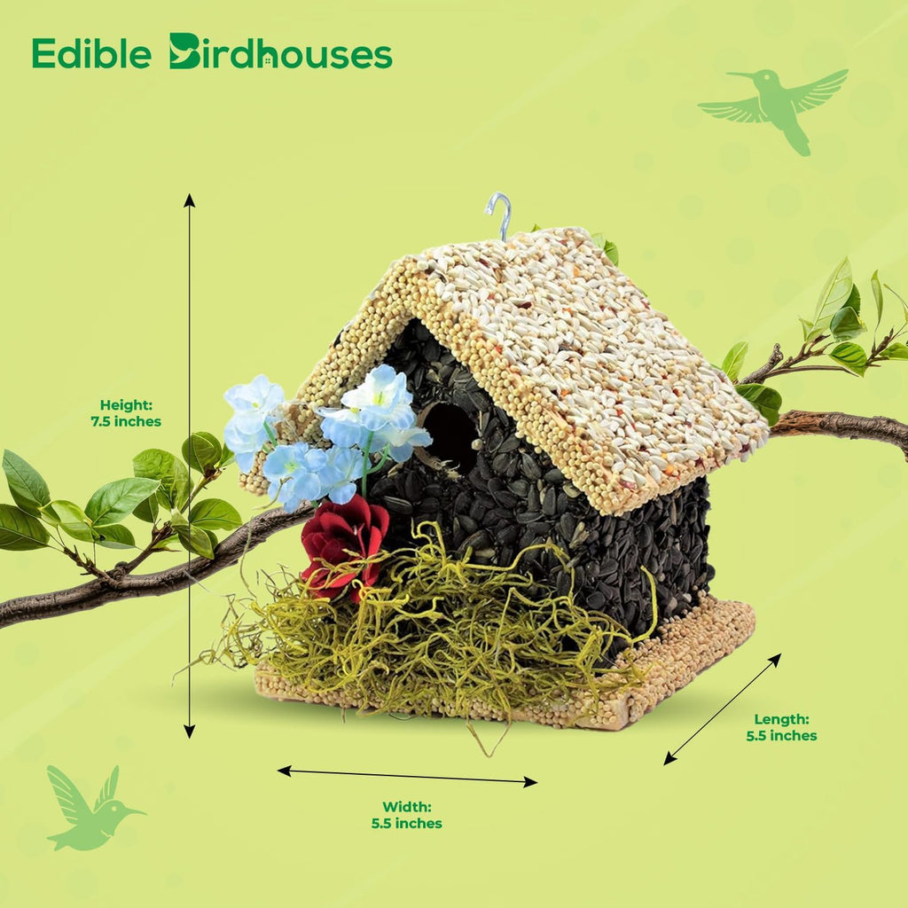 Edible Birdhouse - Birdseed Bird Feeder, Wooden Birds House Covered in Wild Bird Food, Squirrel Resistant Birds Feeders for outside Hanging, Watching Gift for Garden Lovers, (SL)