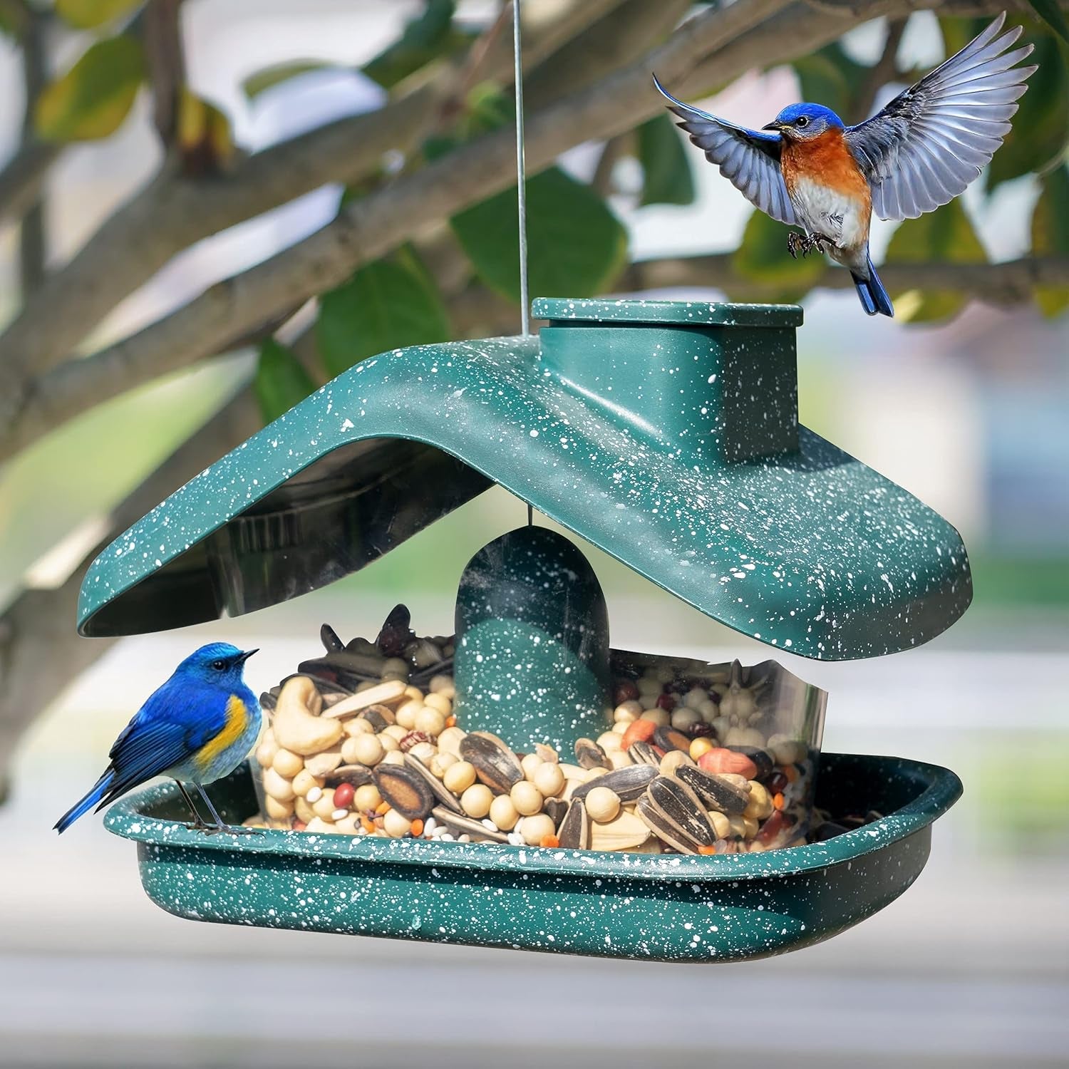 Bird Feeders for Outdoors Hanging, Wild Bird Feeders for outside Clearance, Yard Lawn Garden Decorations (Green)