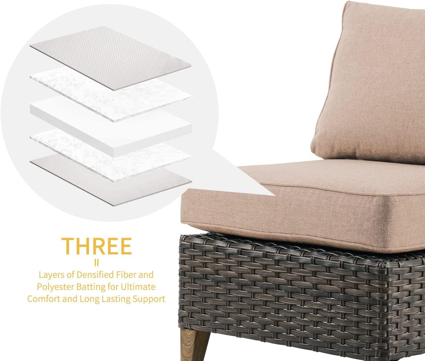 Sofa Sets Outdoor Furniture Sets, Wicker Patio Furniture 7-Piece Sectional Sofa with Thick Olefin Cushions for Yard Garden Porch for Six (Beige Sofa Set for Six, 7 PCS)