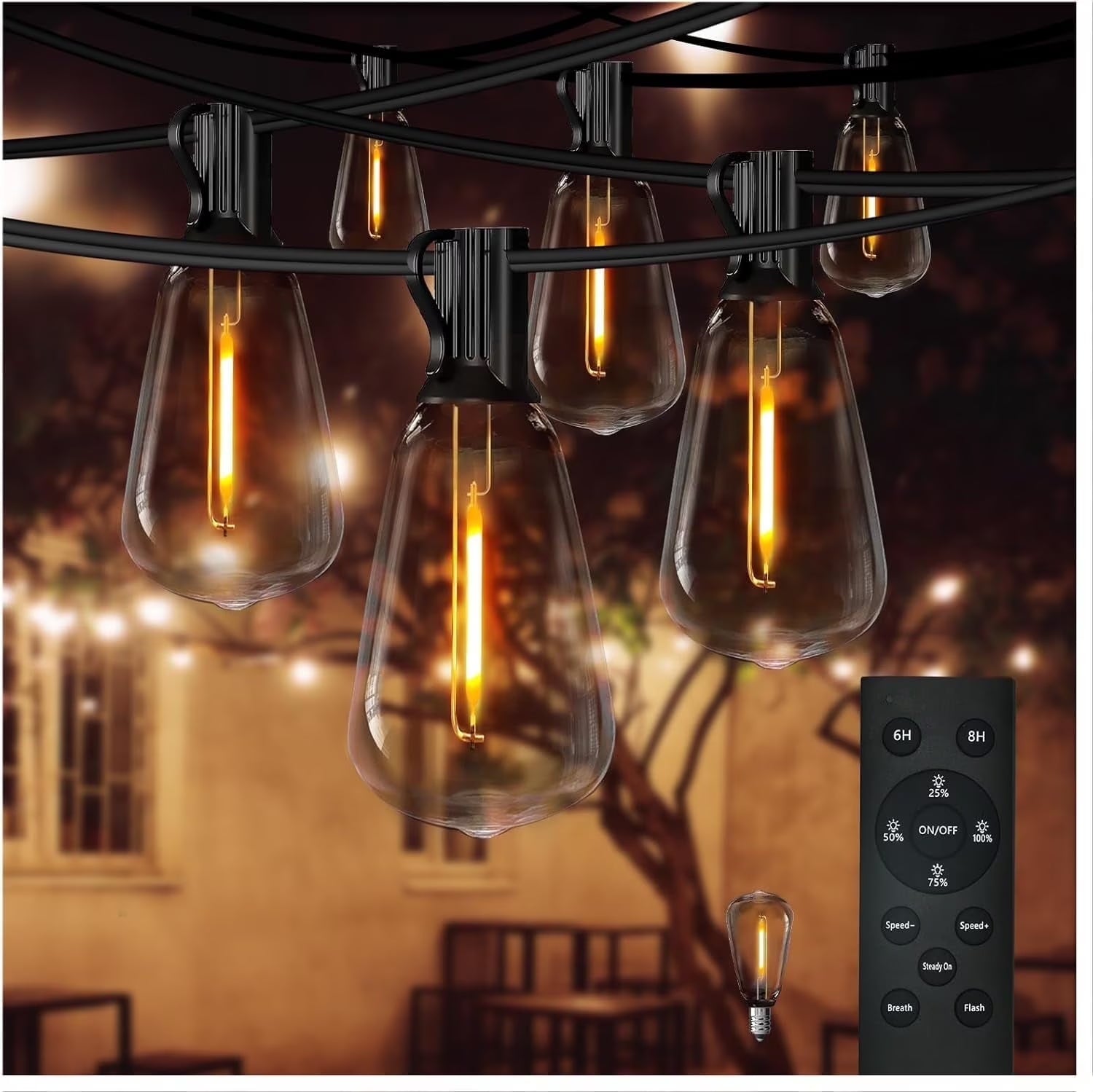 ST38 Outdoor String Lights, 48Ft Connectable Pitao Lights with 2700K Waterproof Bulbs, Dimmable Hanging Lights for Porch Yard Canopy