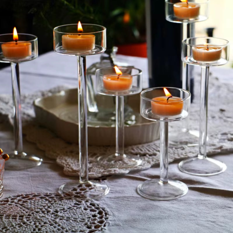 Glass Candle Holders Set Tealight Candle Holder Home Decor Wedding Table Centerpieces Crystal Holder Dinner Table Setting