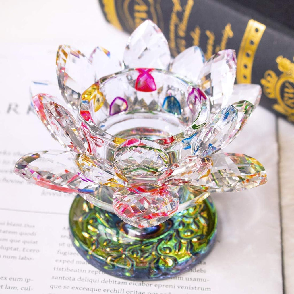 Colorful Crystal Lotus Flower Candle Holder Tealight Holders (4.5Inch-Multi)