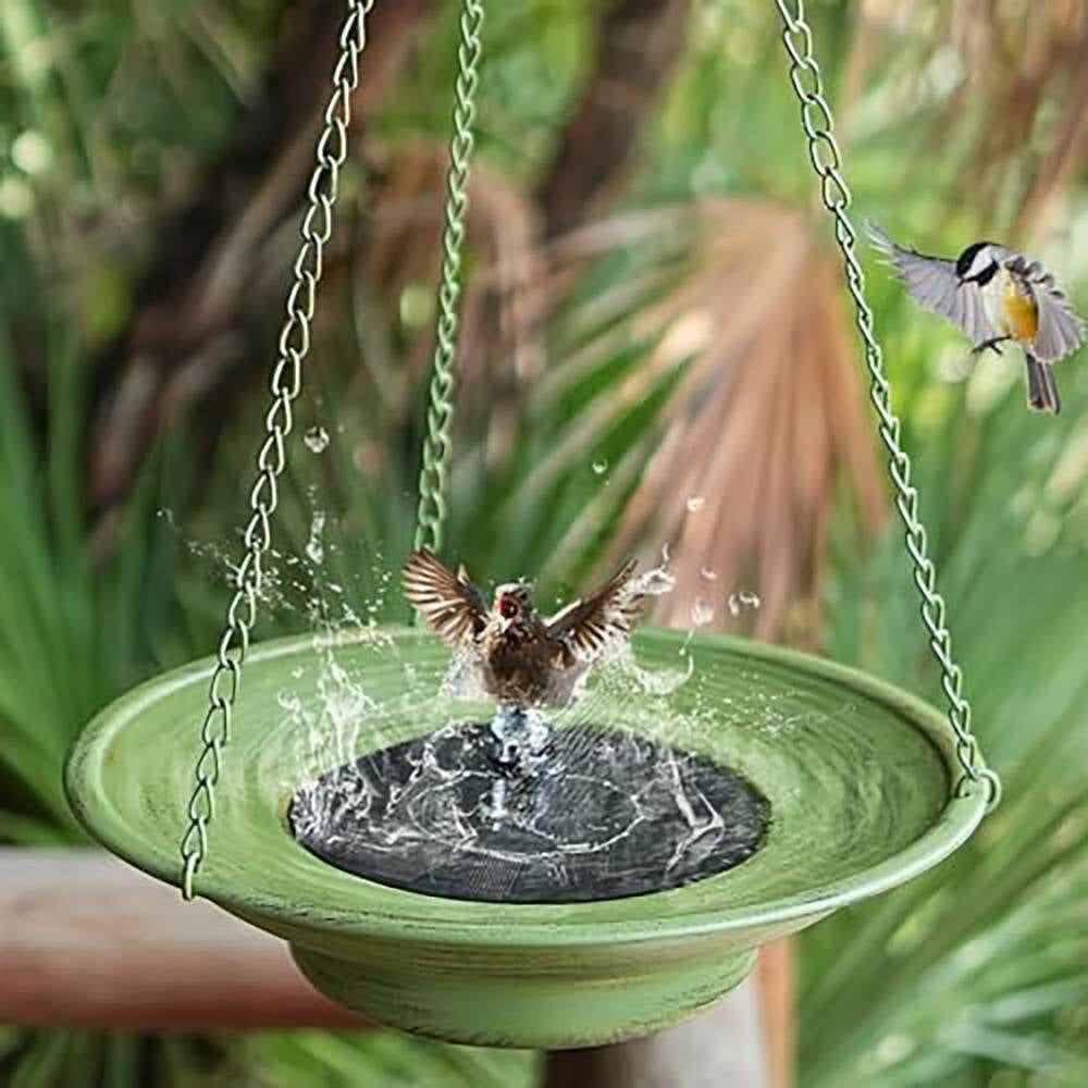 30In H 12.4In W Black Metal Solar Bird Bath Fountain with Bubbler for Outdoor Garden Patio Decor Hanging Bird Bath Bowl