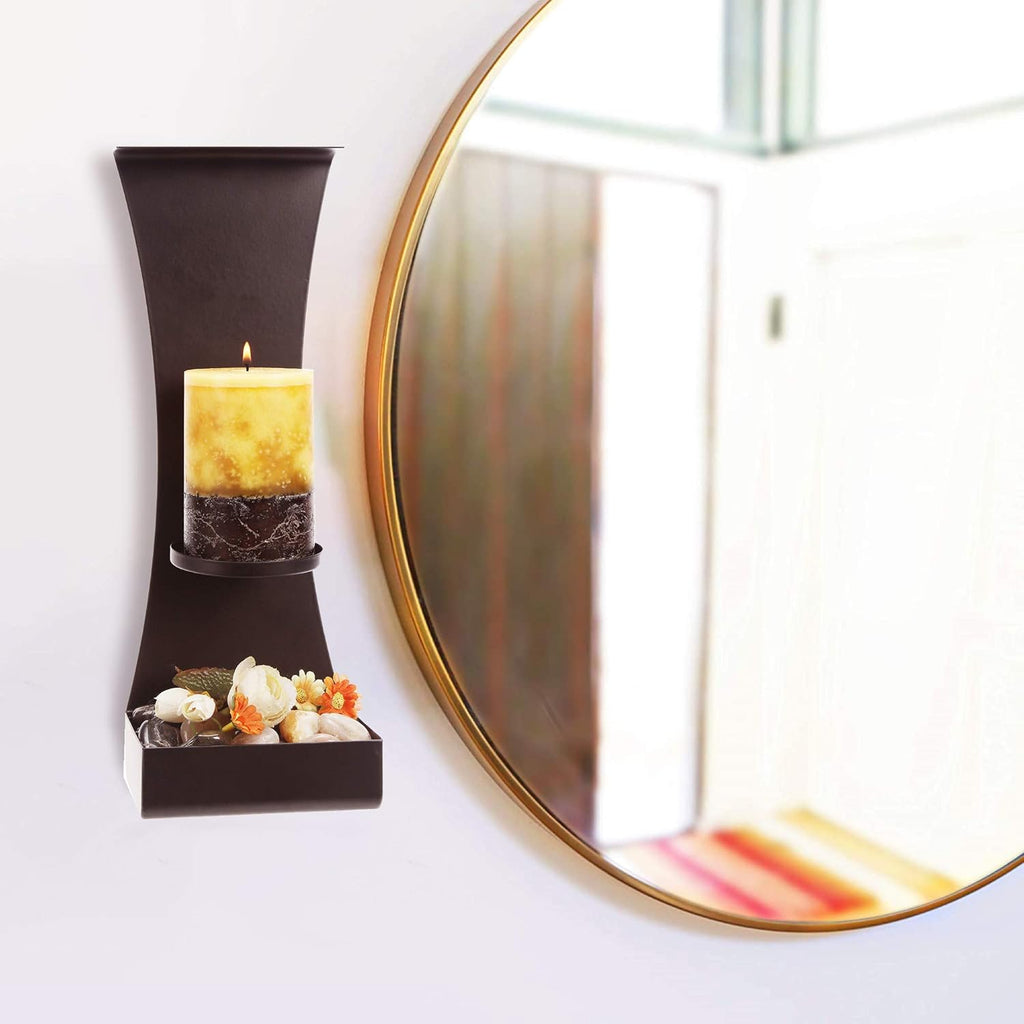 Metal Wall Candle Sconces Wall Decor Set of 2 - Wall Candle Holders Decorative Set of 2 - Metal Wall Decorations for Living Room - Black Metal Wall Sconces Set of Two Candle Holders