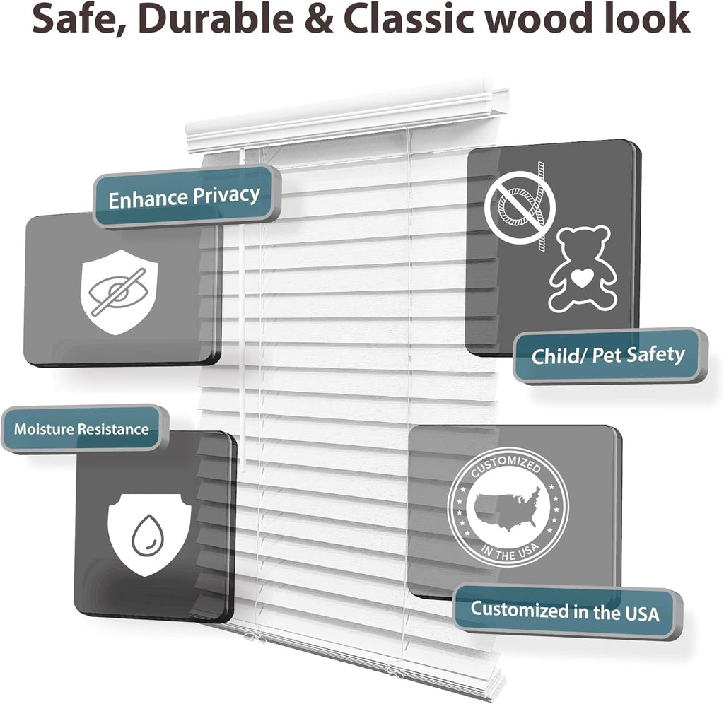 Cordless 2" Faux Wood Blind, 27" W X 48" H, Dark Oak