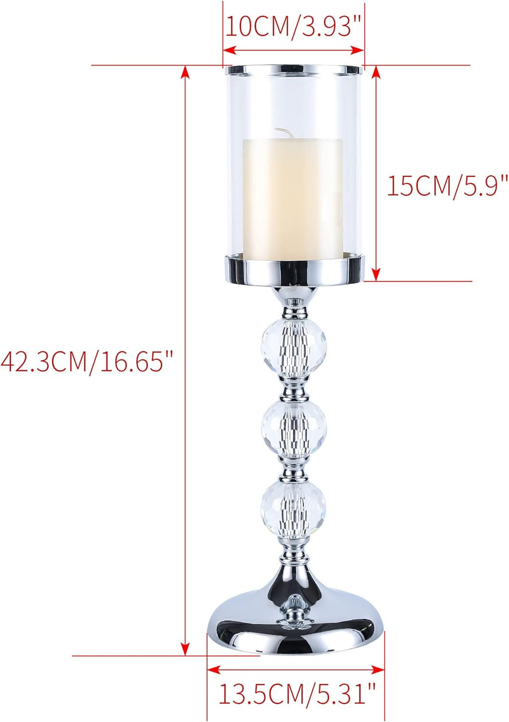 Pillar Candle Holder with Lid,Crystal Candle Holder for Pillar Candle, Candlesticks Holder with 3 Crystal Balls for Coffee Dining Table, Wedding, Christmas, Halloween, Home Decor CH065L