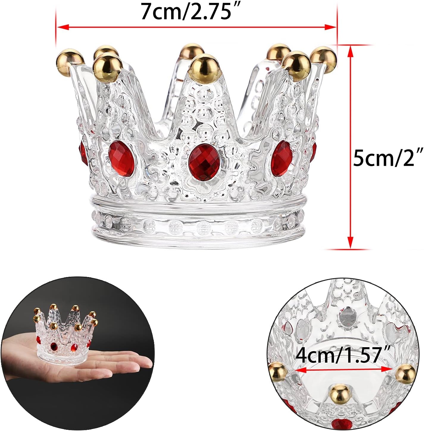 Set of 4 Glass Crown Tealight Candle Holder Crystal Votive Candle Holder Candle Stand, Crown Nail Art Dappen Dish Tea Light Holder for Dining Table Centerpiece Home Decor Wedding Party (Red)