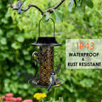Solar Bird Feeder Heavy Duty Wild Bird Feeder Waterproof Tube Bird Feeder Solar Powered Garden Lantern Bird House Feeder with Light for outside Hanging Garden Decoration - Bronze