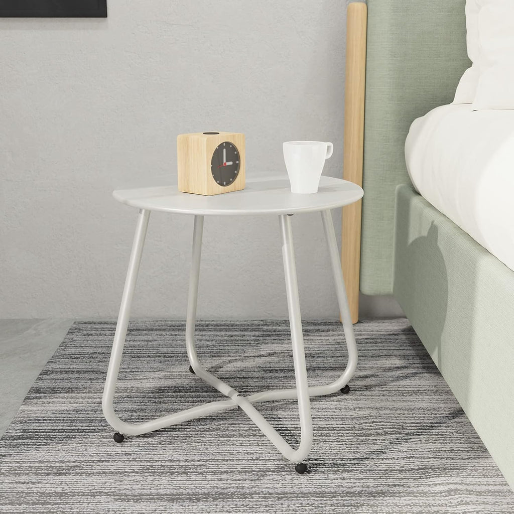Outdoor Side Table 18-Inch round End Table Accent Table for Bistro Balcony Apartment White