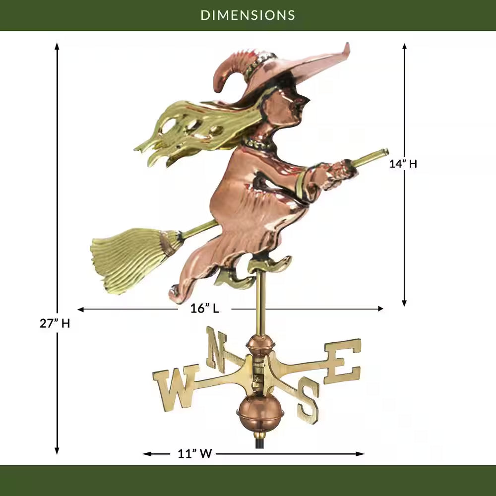 Witch Garden Weathervane - Pure Copper with Garden Pole
