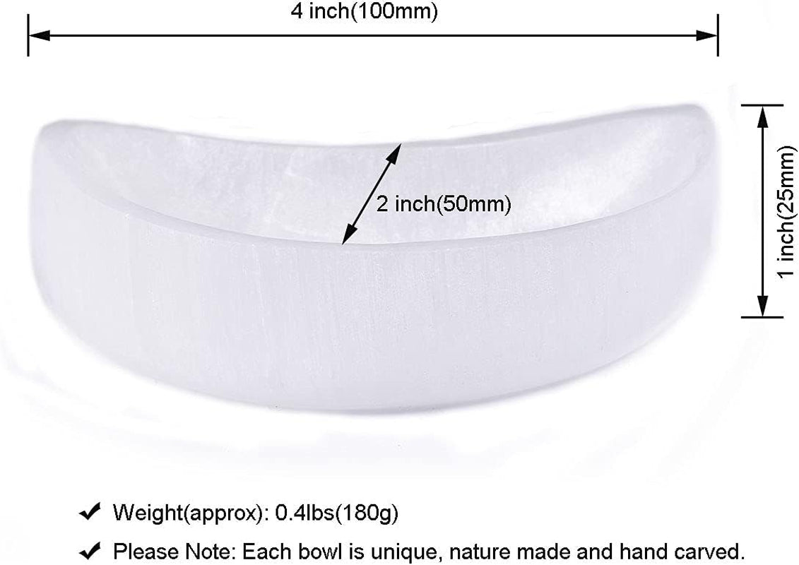 4 Inch Selenite Bowl Moon Shape Moroccan Selenite Crystal Charging Bowl for Healing, Recharging Crystals