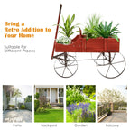 Wooden Garden Flower Planter Wagon Wheel Plant Bed Decorative Garden Planter for Backyard Garden Red
