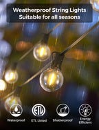 Patio Lights, Smart 50Ft Outdoor String Lights with 25 Dimmable G40 Globe Bulbs, APP Control, Work with Alexa, Connectable Waterproof LED Outdoor Light
