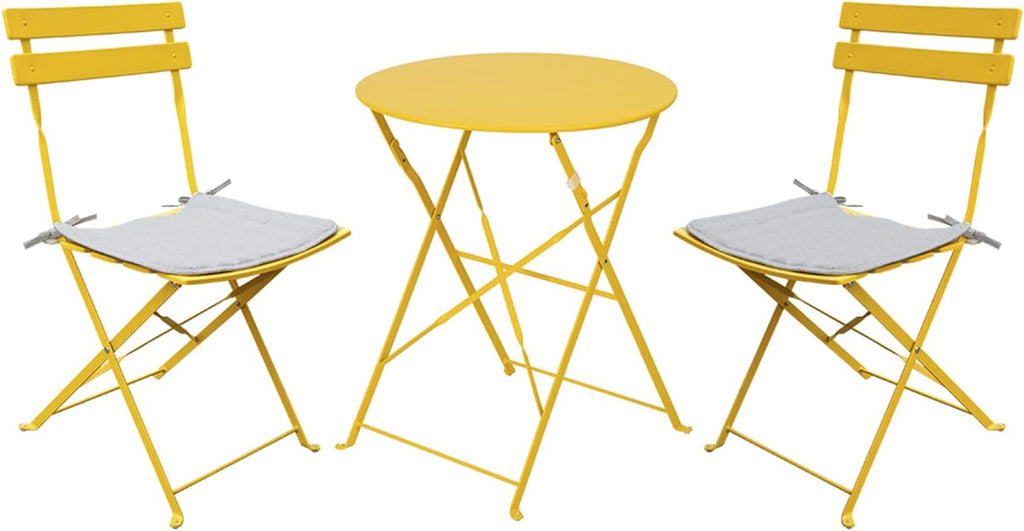 Patio Bistro Set, Outdoor Patio Furniture Sets, 3 Piece Patio Set of Foldable Bistro Chairs and Table, Yellow