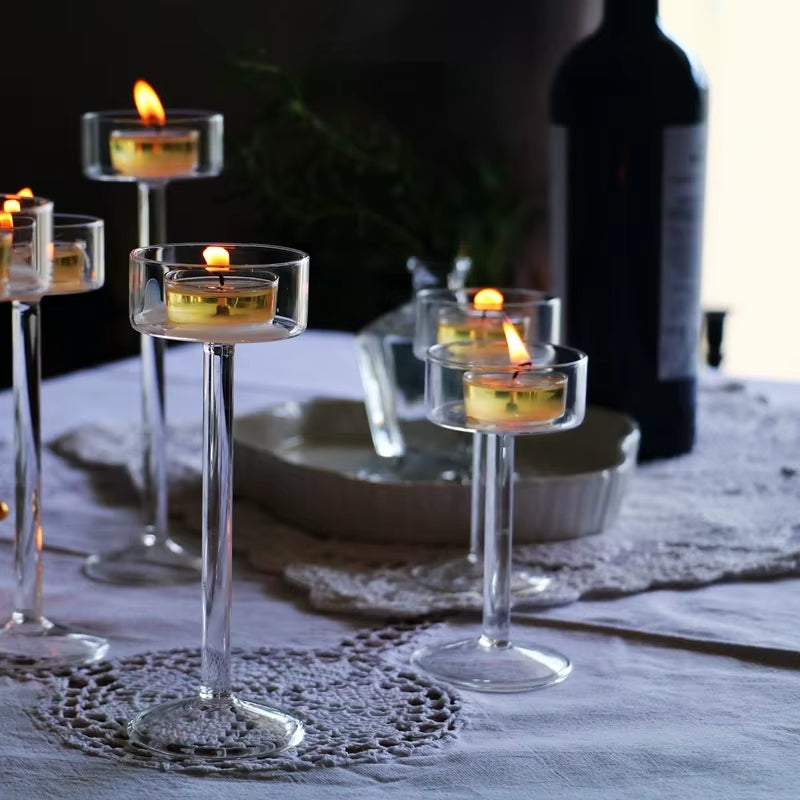 Glass Candle Holders Set Tealight Candle Holder Home Decor Wedding Table Centerpieces Crystal Holder Dinner Table Setting