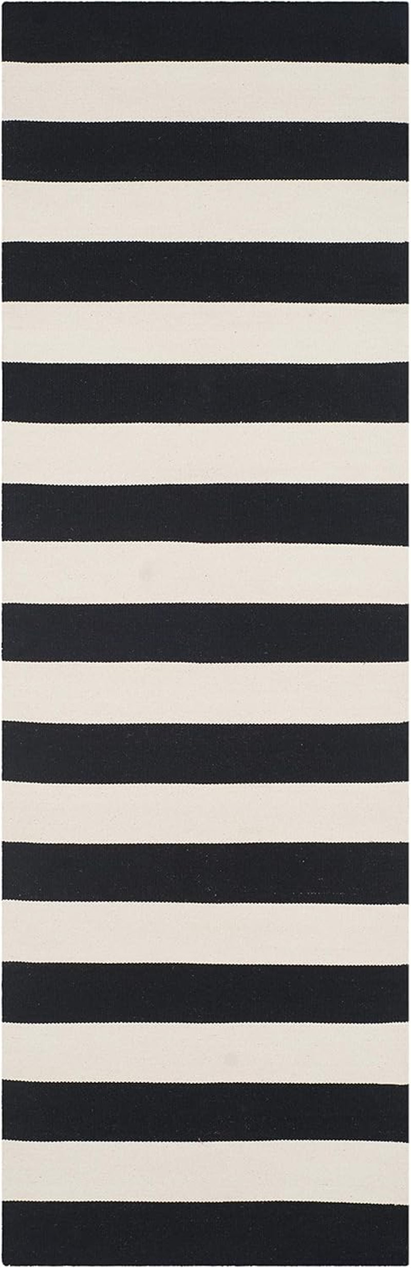 Montauk Collection Runner Rug - 2'3" X 13', Black & Ivory, Handmade Flat Weave Boho Farmhouse Cotton Stripe, Ideal for High Traffic Areas in Living Room, Bedroom (MTK712D)