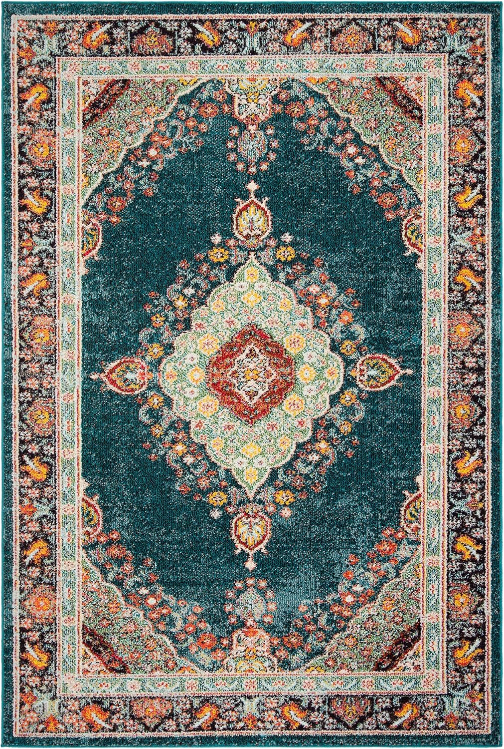 Madison Collection Accent Rug - 4' X 6', Navy & Turquoise, Medallion Distressed Design, Non-Shedding & Easy Care, Ideal for High Traffic Areas in Entryway, Living Room, Bedroom (MAD252N)
