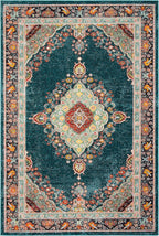 Madison Collection Accent Rug - 4' X 6', Navy & Turquoise, Medallion Distressed Design, Non-Shedding & Easy Care, Ideal for High Traffic Areas in Entryway, Living Room, Bedroom (MAD252N)