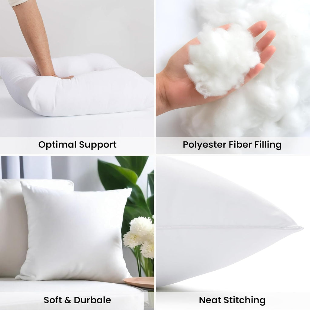 18X18 Throw Pillow Inserts – Set of 4 Soft Square Couch Pillows – Supportive, Fluffy Fill for Bed, Sofa & Chair – Decorative White Pillow Forms