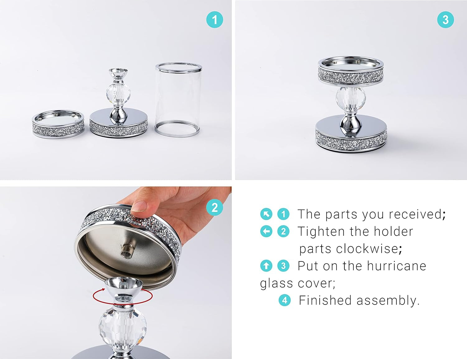 Hurricane Glass Candle Holders, Gold Pillar Candle Holders for Pillar Candle, Magnetic Glass Cover, Crystal Candlesticks Holder for Dining Coffee Table, Wedding,Events,Parties, Home Decor