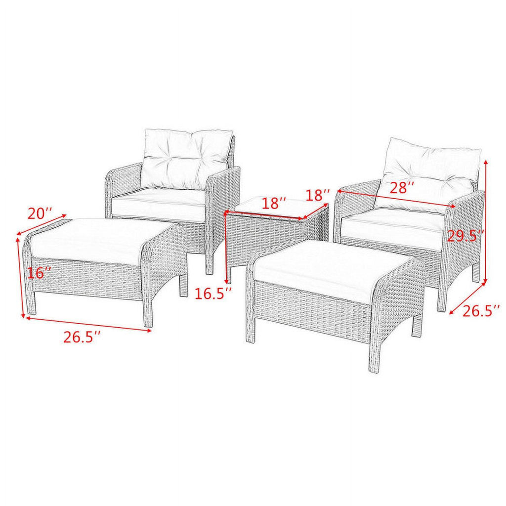 5 Pieces Patio Rattan Sofa Ottoman Furniture Set with Cushions, Patio Seating Conversation Set, Modern Patio Sofa Sectional All Weather Proof for Patio Back Deck