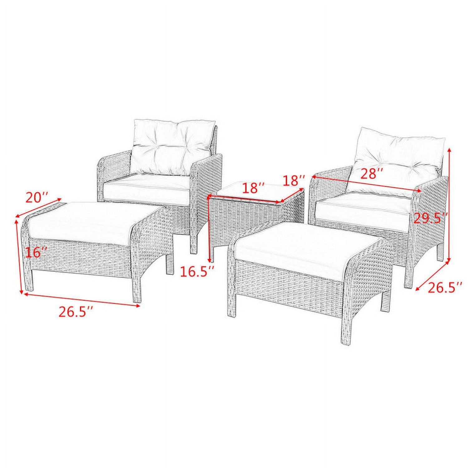 5 Pieces Patio Rattan Sofa Ottoman Furniture Set with Cushions, Patio Seating Conversation Set, Modern Patio Sofa Sectional All Weather Proof for Patio Back Deck