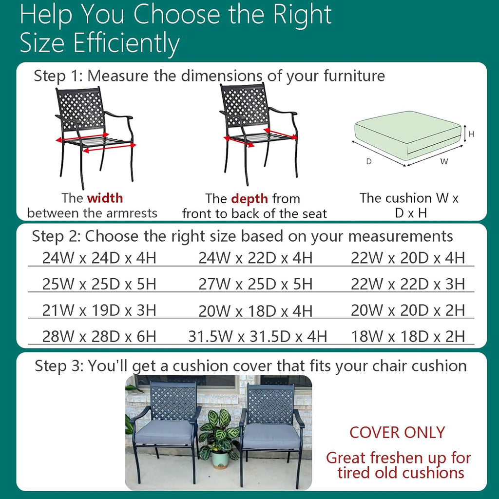 Patio Cushion Covers 24X24X4 Waterproof Outdoor Cushion Cover Replacement 4Packs Outdoor Seat Cushion Slipcover for Rattan Chair Sofa, Grey