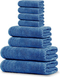 Pack of 8 Towels Set, 2 Extra Large Bath, 2 Hand, 4 Washcloths, 100% Cotton, Lighter Weight, Quicker to Dry, Super Absorbent, Perfect for Bathroom, Blue