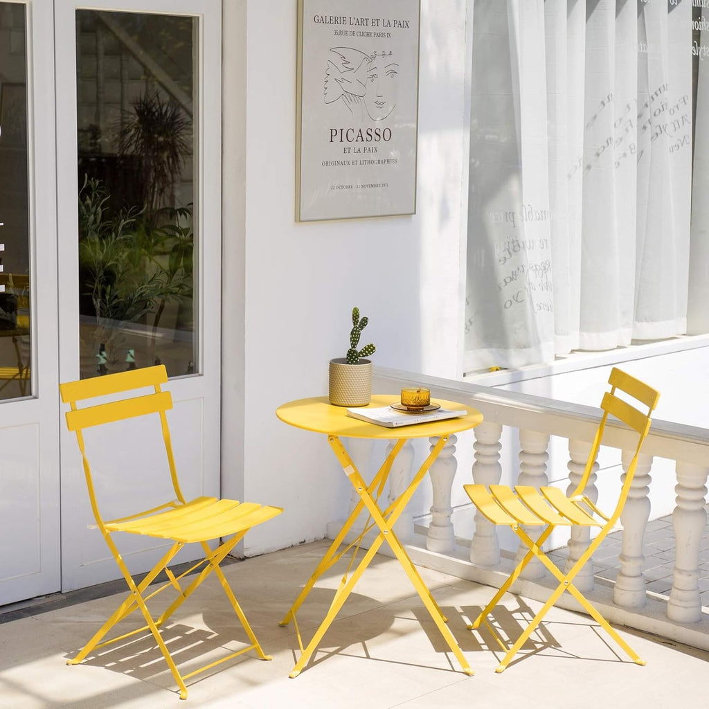 Patio Bistro Set, Outdoor Patio Furniture Sets, 3 Piece Patio Set of Foldable Bistro Chairs and Table, Yellow