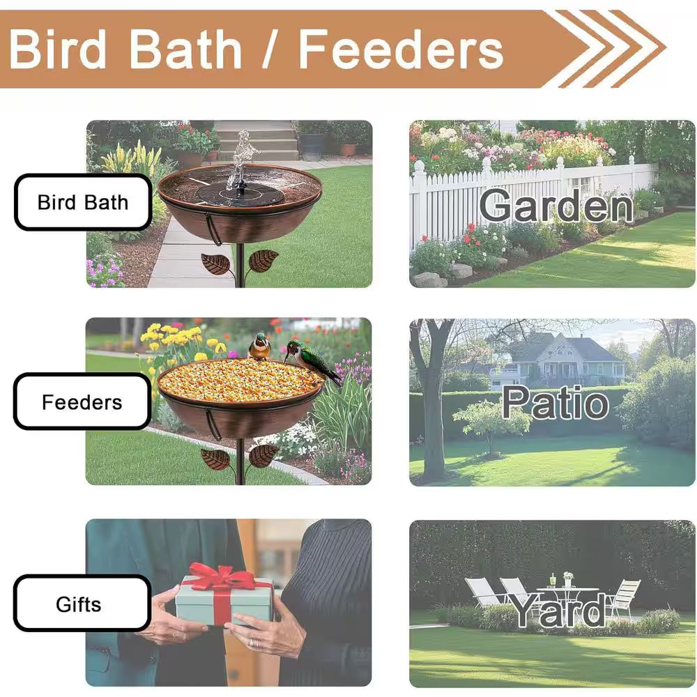 13 In. Diameter Metal Bird Bath with Removable Bowl and Stable Stake Easy Clean for Garden Yard Decor