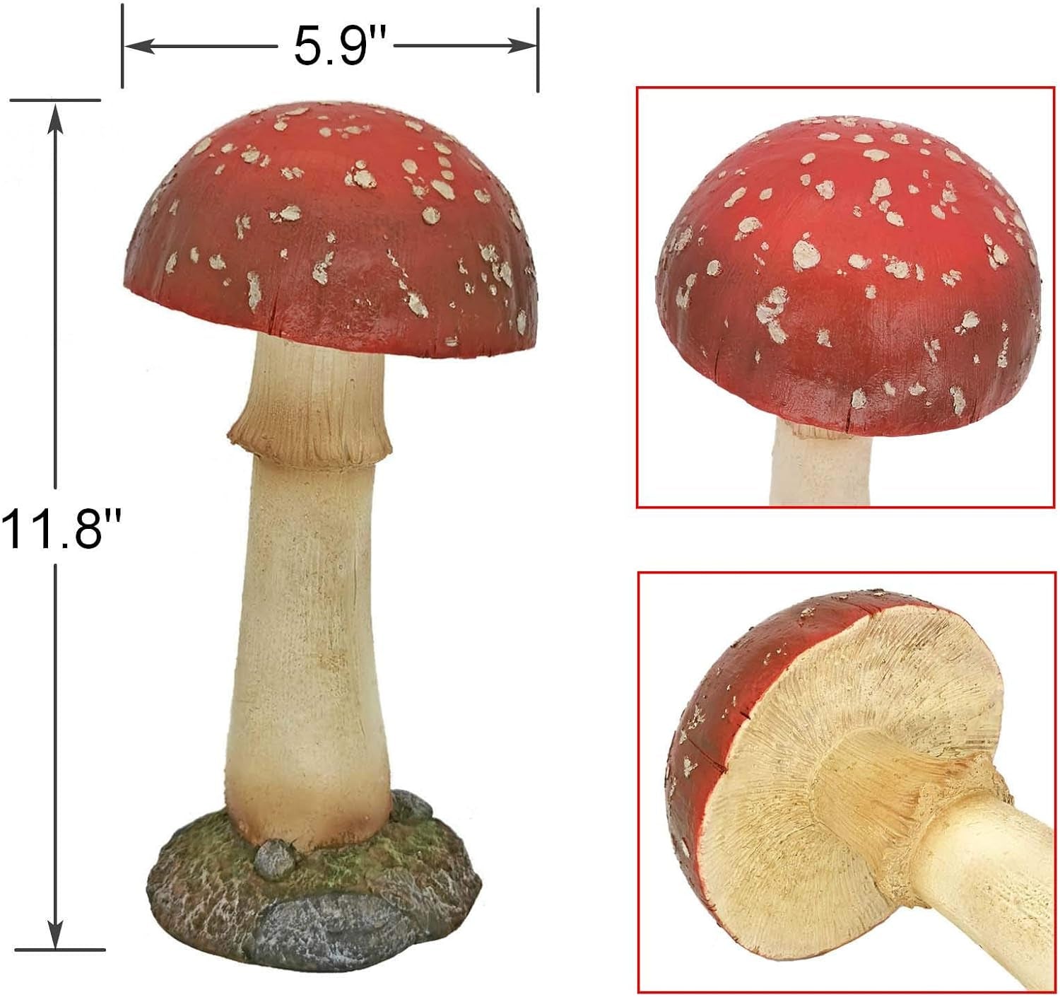 Mushroom Decor Outdoor Garden Statue - Garden Gnome'S Favorite Garden Decoration Patio Decor (11.8", Red)