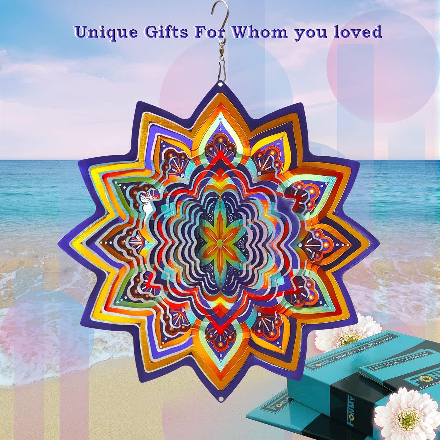 Mandala Wind Spinner Lucky Star Worth Gift Indoor Outdoor Garden Decoration Crafts Ornaments 12 Inch Multi Color Stainless Steel Wind Spinners