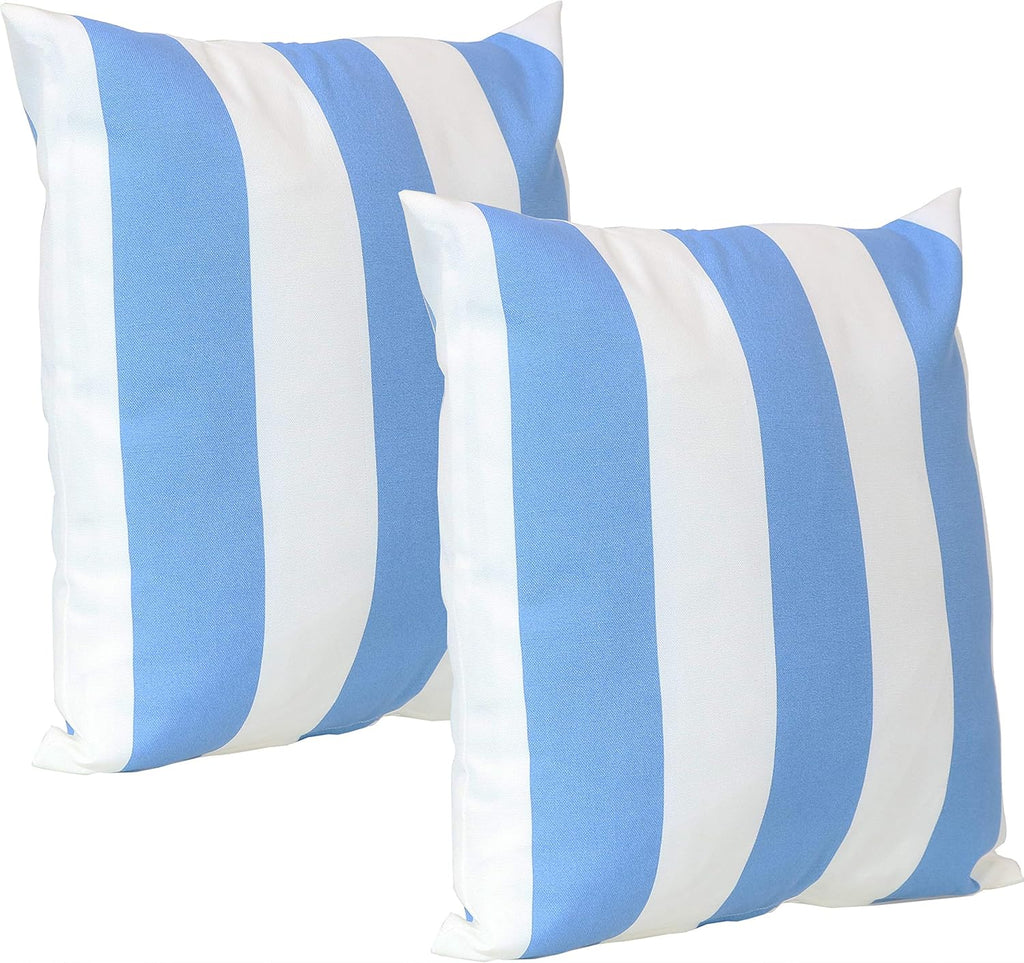 Indoor and Outdoor Decorative Throw Pillows Set of 2 with Zipper Closures and Inserts - 17-Inch Square Patio Furniture Accents - Weather-Resistant Polyester - Beach-Bound Stripe