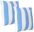 Indoor and Outdoor Decorative Throw Pillows Set of 2 with Zipper Closures and Inserts - 17-Inch Square Patio Furniture Accents - Weather-Resistant Polyester - Beach-Bound Stripe