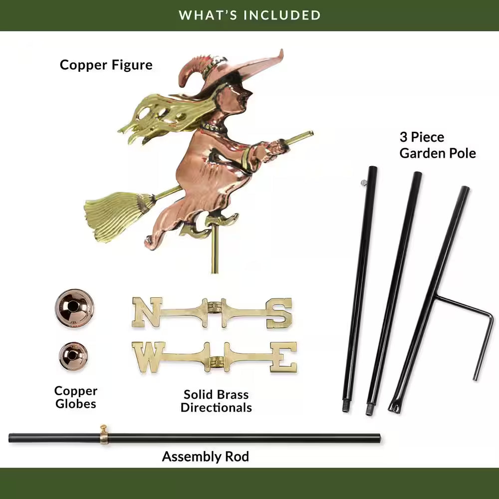 Witch Garden Weathervane - Pure Copper with Garden Pole