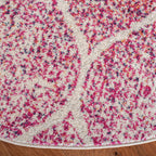 Madison Collection Area Rug - 5'3" Round, Cream & Fuchsia, Glam Ogee Trellis Distressed Design, Non-Shedding & Easy Care, Ideal for High Traffic Areas in Living Room, Bedroom (MAD604R)