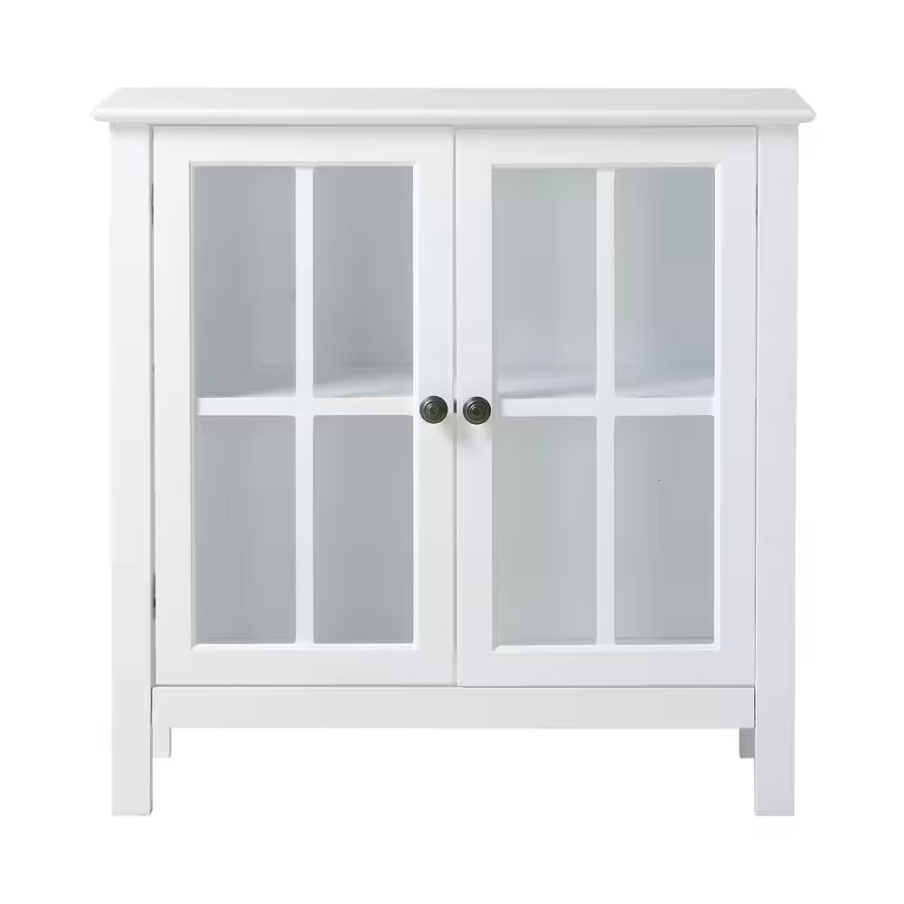 OS Home and Office White Glass Door Accent and Display Cabinet