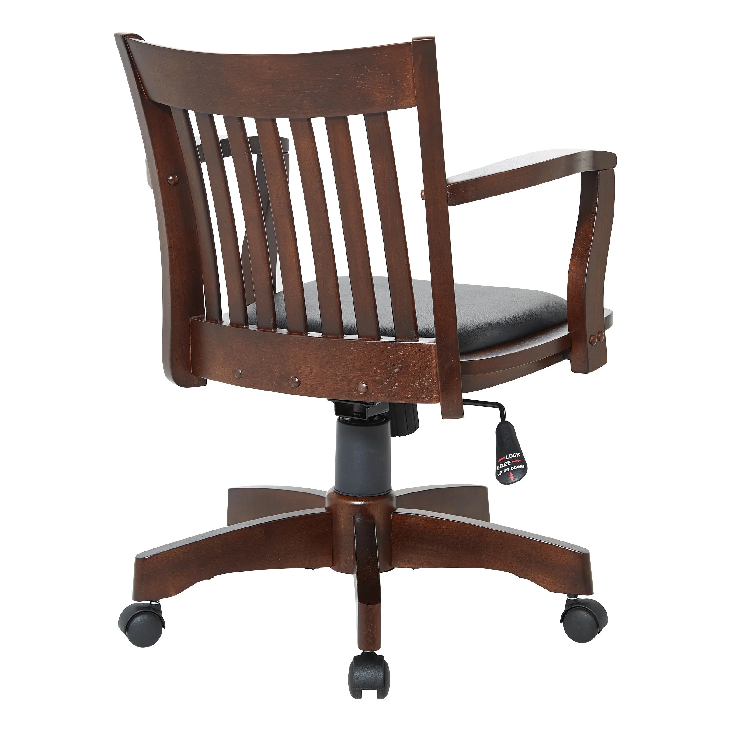 Deluxe Wood Bankers Chair with Vinyl Padded Seat in Espresso Finish and Black Vinyl Fabric