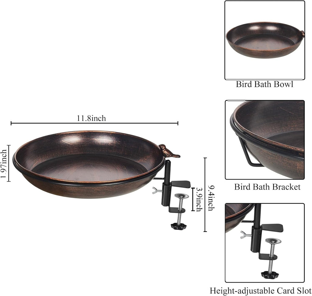 Deck Mounted Bird Bath Metal Birdbath Bowl Unheated with Lightweight Detachable